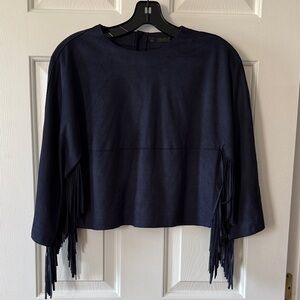 Navy Fringe Top